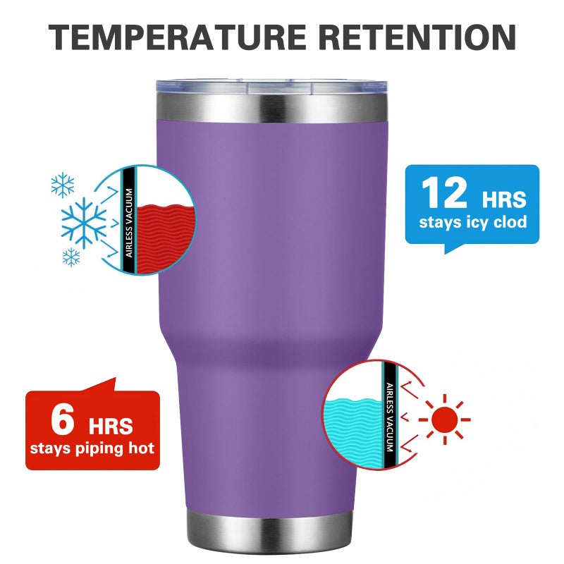 MEWAY 30oz Tumbler Double Wall Vacuum Insulated Travel Mug, Stainless Steel Tumbler with Lid, Durable Powder Coated Insulated Coffee Cup for Cold & Hot Drinks (Purple,1 PACK) - Image 2
